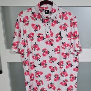 Men's Floral Polo Shirt - Pink and White